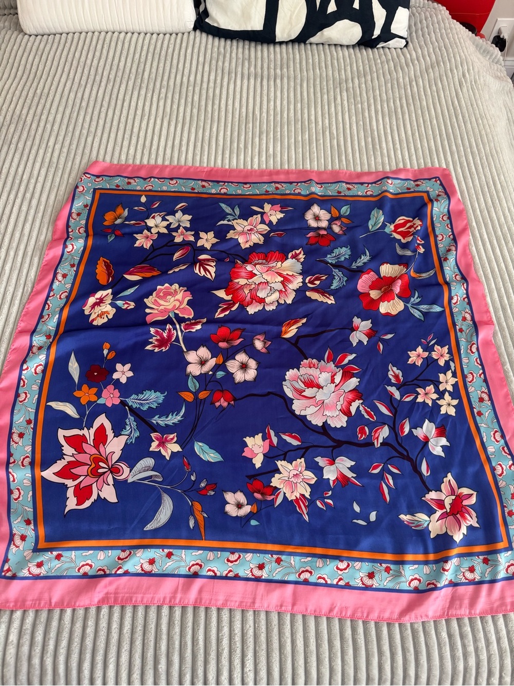 Blue & Pink Floral Square Scarf – 90x90 cm